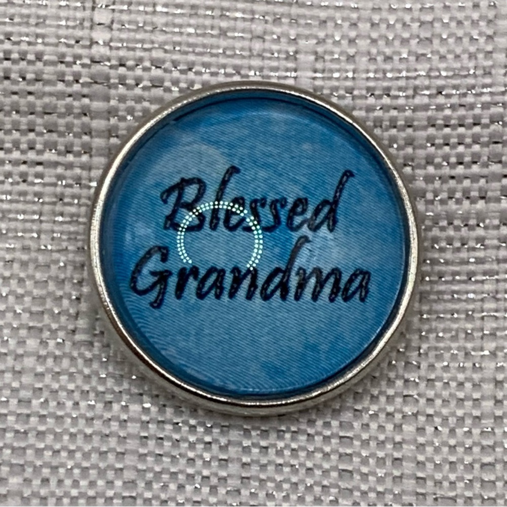Blue Blessed Grandma Snap Button Charm - 18mm/20mm
